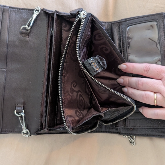 Brighton Shiny Crocodile-Embossed Brown Crossbody Bag - Picture 8 of 13